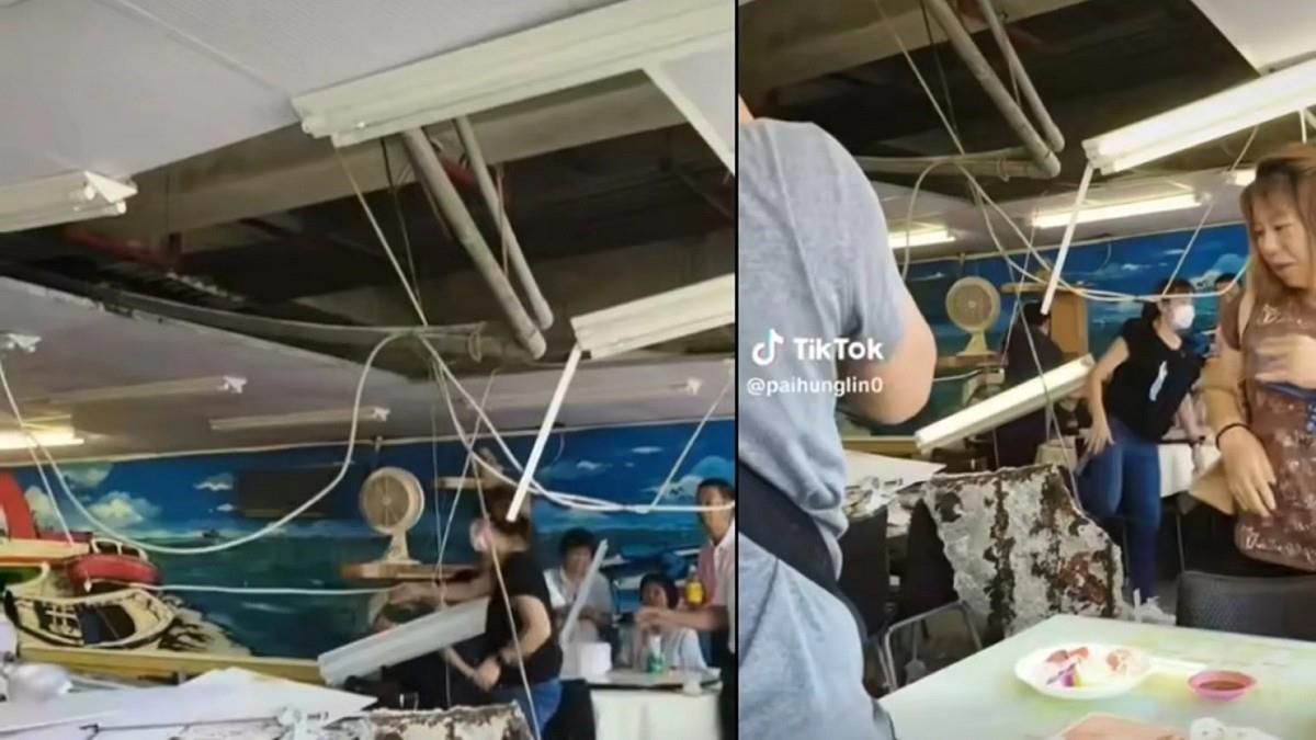 吃到一半天花板崩落! 竹圍餐廳老闆霸氣救場:今天全部免單