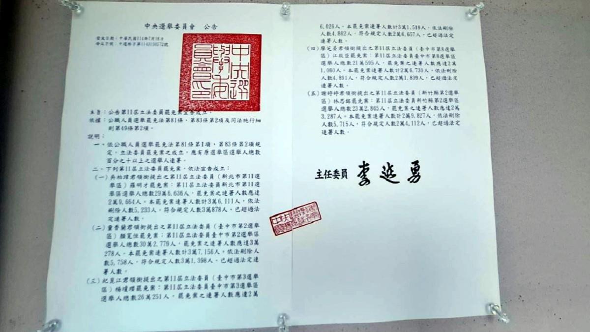 中選會宣布：罷免案成案+5