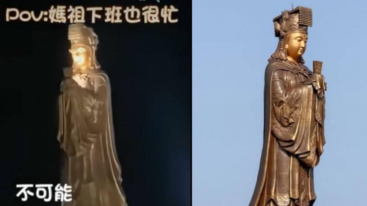 全球最高媽祖也會滑手機？ 畫面曝光網笑喊「要開燈啦」