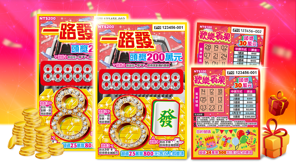 2款刮刮樂新品上市！頭獎200萬有5個 總獎金逾10.1億元